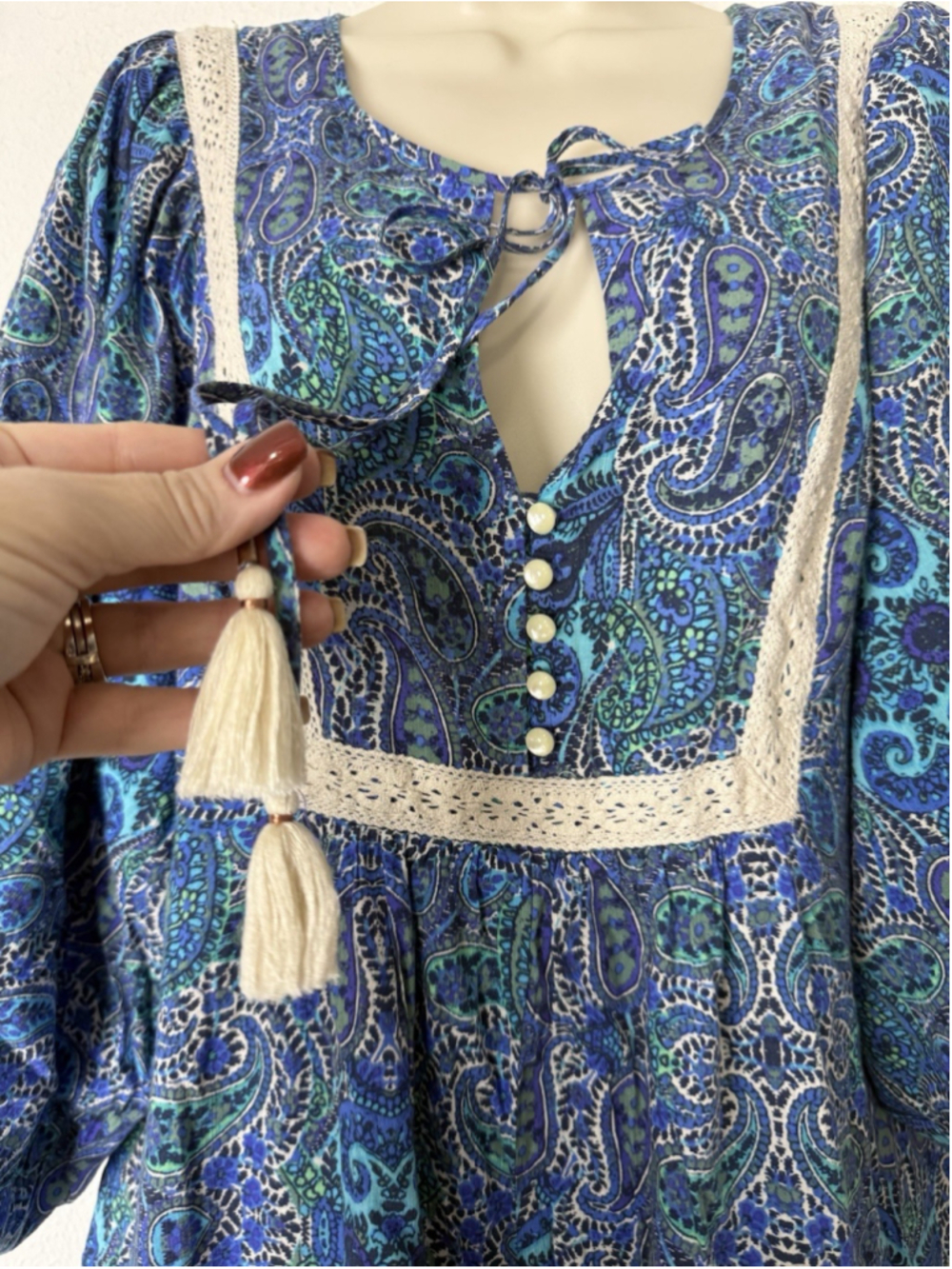 Anthropologie Lissa Paisley Boho Printed Shorts Romper Large Floral Peasant Lace - Picture 10 of 16